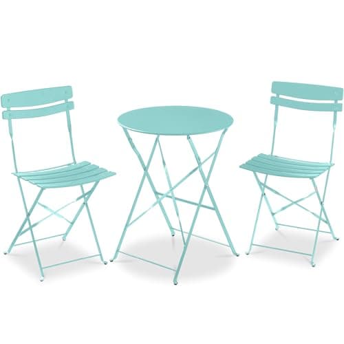 Best Choice Products 3-Piece Bistro Set, Space Saving Folding Design, Solid Steel, Outdoor Patio Furniture Set w/ 2 Chairs, Bistro Table - Aqua Blue — image 1