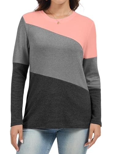 Jeqeocafy Women's Color Block Tunics Tops Crewneck Long Sleeve Shirts Casual Pullover Loose Fit T-Shirt — image 1