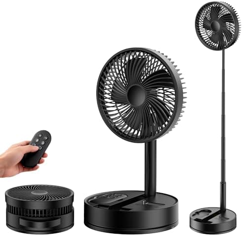 Portable Standing Oscillating Rechargeable Fan - 8" 8000mah Battery Operated USB Fans for Bedroom Quiet Remote Folding Pedestal Floor Ventilador Foldable Table Desk Room Office Camping Cruise Travel — image 1
