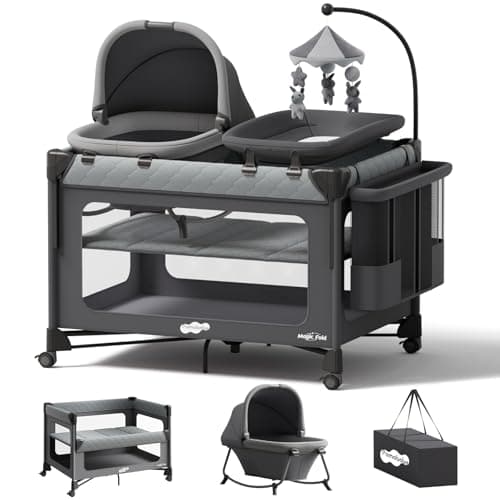 Pamo Babe Pack and Play with Bassinet - 7 in 1 One-Step Setup Bedside Crib, Portable Playpen, Travel Crib, Baby Playard with Diaper Changing Station, Toy Bar & Large Storage Bag — image 1