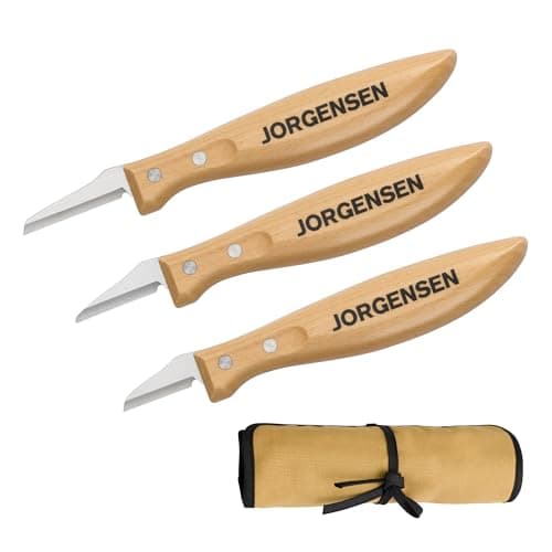 Jorgensen 3-Piece Wood Carving Tools, Stainless Steel Whittling Knife Set with Canvas Pouch, Protective Blade Cover, Ergonomic Curved Handle - Professional Wood Carving Kit for Beginners — image 1