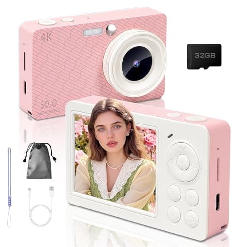 Digital Camera for Photography Autofocus, FHD 4K 50MP Point and Shoot Cameras with 32GB SD Card, Portable Travel Camera with 16X Digital Zoom, Small Compact Camera for Girls Teens Beginners, Pink