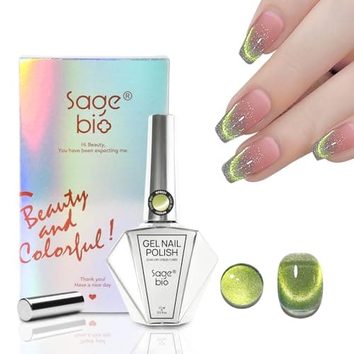 SAGEBIO 15ml Cat Eye Gel Nail Polish with Magnet Stick – Glitter Holographic Magnetic Gel, DIY Manicure Kit for Home Use, Long-Lasting Nail Art, A-Jelly Green — image 1