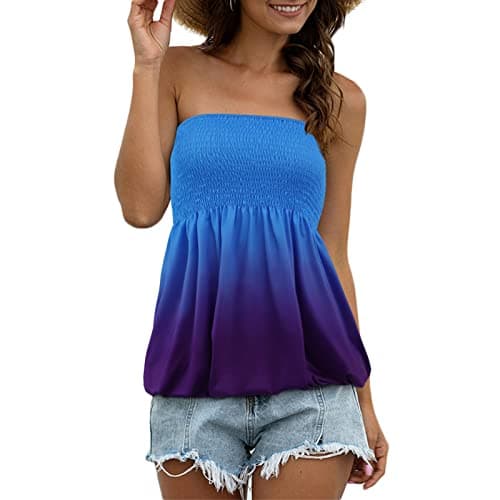 Sumtory Women Tie Dye Tube Tops Pleated Stretchy Ombre Strapless Shirts — image 1