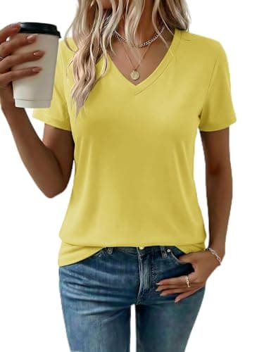 LaGracia Women's Cotton T Shirt V-Neck Short Sleeve Shirt Classic-Fit Casual Breathable Tee Summer Basic Tops — image 1
