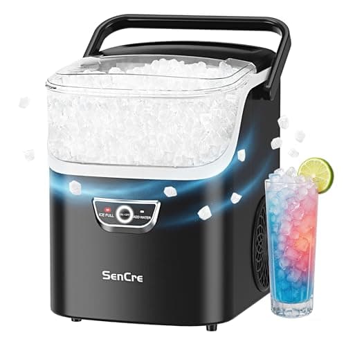 SenCre Nugget Ice Maker with Handle, 40lbs/Day Countertop Ice Maker Ready in 5 Mins, Soft Sonic Ice, Auto-Cleaning Ice Makers Portable Ice Machine for Home Kitchen Office Party & Large Families