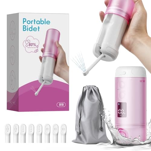 Portable Bidet - 250ml Tank Peri Bottle for Women with 5 Pressure Modes, 8 Replaceable Nozzles and 2000mAh Rechargeable Battery for Travel and Postpartum Use (Purple)