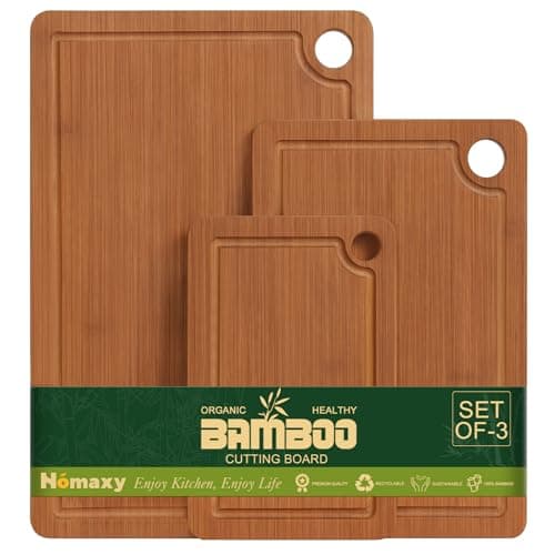 Homaxy Bamboo Cutting Board for Kitchen Set of 3, Wooden Cutting Boards with Non-Slip Mat Deep Juice Groove and Built-In Handles, Wood Chopping Board Set for Meat Fruits & Vegetables — image 1