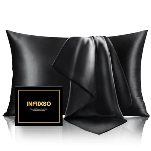 INFIIXSO Mulberry Silk Pillowcase for Hair and Skin, Silk Pillow Cases Standard Size with Hidden Zipper 20x26 Inches, Extraordinary Smooth and Soft Cooling Pillow Cases for Hot Sleepers(Black, 1 Pack) — image 1