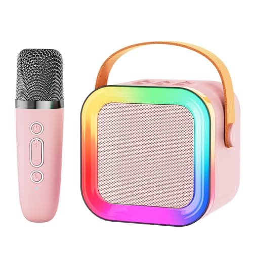 Mini Karaoke Machine Speaker for Kids Adults,Portable Bluetooth with 1-2 Wireless Microphones,Christmas Birthday Gifts Toys Girls Boys Ages 4, 5, 6,7, 8,9,10,11,12+ Years Old Toddler (Pink - 1 Mic)