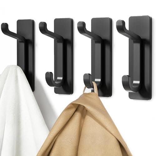 pickpiff Wall Hooks for Coat and Towel: 13LB Strong Adhesive Door Hanger Stick on, Black 4 Pack — image 1