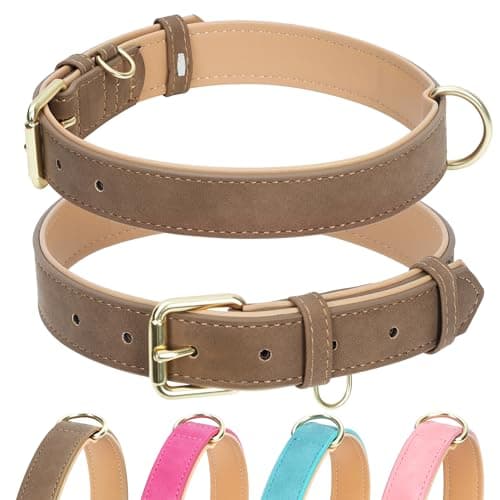 Jumpress Leather Dog Collar for Small Dogs, Soft Padded Dog Leather Collar with Heavy Duty Gold Buckle, Durable & Comfortable, Brown, S — image 1
