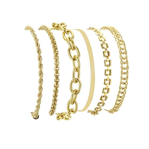 XIUQILAI 6Pcs Gold Bracelets Set for Women Men, Non Tarnish Adjustable 14K Gold Plated Stackable Chain Bracelet Stack Pack Jewelry Gifts — image 1