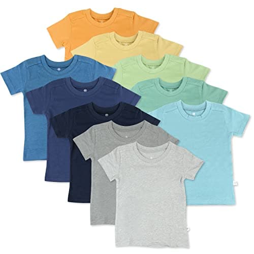 HonestBaby 10-Pack Short Sleeve T-shirts 100% Organic Cotton Baby, Toddler, Little Kids, Boys, Girls, Unisex, Rainbow Boy, 4T
