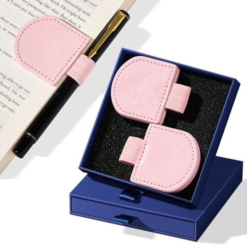 2Pcs Magnetic Leather Bookmarks with Gift Box Round-Shaped Magnetic Pen Holder Book Marks Clip Gift for Book Lover Readers Cute Bookmark for Women, Pink — image 1