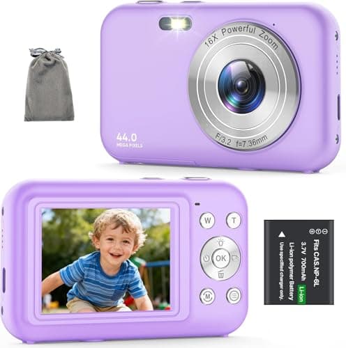 Digital Camera for Kids, FHD 1080P 44MP Vlogging Camera (Purple Color Cameras Without Card), 16X Zoom Point and Shoot Kids Digital Camera Compact Portable Rechargeable Cameras for Kids -Purple