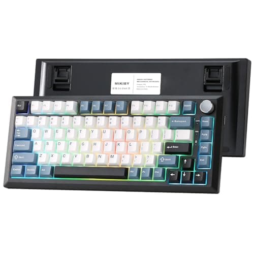 MIKIBY Y75 Gasket Wireless Mechanical Keyboard,75% Hot-Swappable with Knob, Tri-Mode,Creamy Pre-lubed Milk Linear Switches & Doubleshot PBT Keycaps, RGB, Win/Mac (Black & Blue)