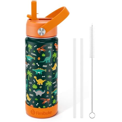 Fimibuke Kids Insulated Water Bottle, 18oz BPA FREE 18/8 Stainless Steel Kid Cup with Straw Travel Tumbler Double Wall Leak Proof Toddler Water Bottle for School Boys Girls (1 Pack, Green Dinosaur) — image 1