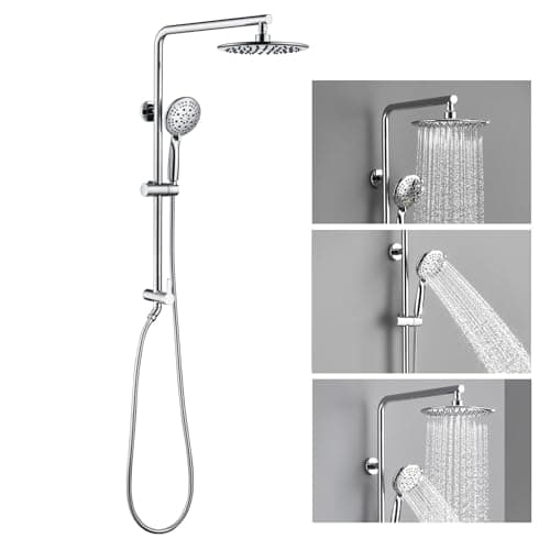 9 Inch Rain Shower Head System with Handheld Spray, Handheld Shower Heads with Multi Spray Modes, Brass Diverter Valve, 360° Swivel Adjustable Rainfall Shower, Chrome Shower Faucet Set for Bathroom — image 1
