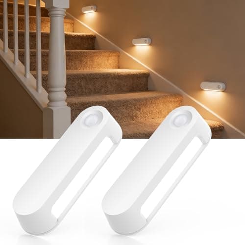 Fuligent Motion Sensor Night Light, 1800mAh Rechargeable Battery Operated Step Lights, 3000K Warm White Wireless Under Cabinet Lighting for Stairs, Hallway, Closet, Bedroom, Kitchen (2 Pack) — image 1