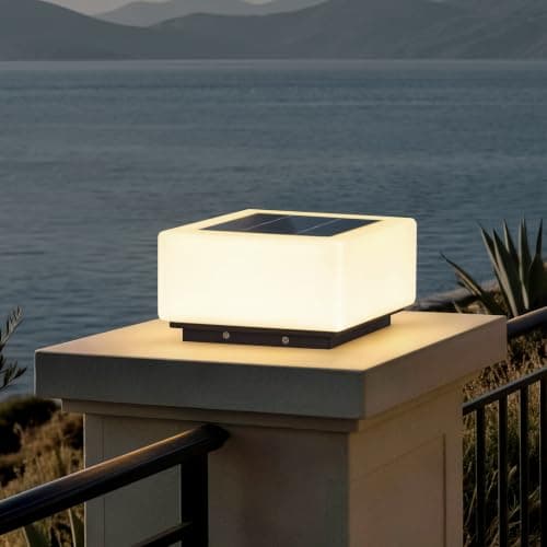MVBT 9.8" Glass Solar Post Lights IP54 Waterproof Pillar Light Outdoor | 3000K Column Lights, LED E26 Bulb Modern Column Lamp Outside, Dusk to Dawn Pillar Lighting for Patio Garden Yard Gate Deck — image 1