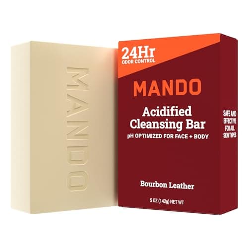 Mando Acidified Cleansing Bar - 24-Hour Odor Control - Removes Odor Better than Soap - Moisturizing Formula - SLS Free, Paraben Free - Safe For Sensitive Skin - Bourbon Leather — image 1