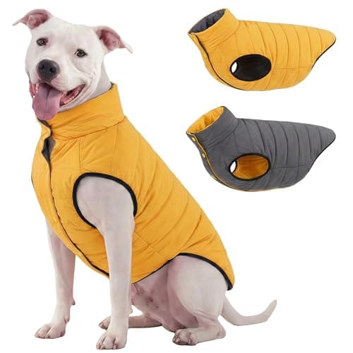 LovinPet Large Dog Puffer Coat, Reversible Down‑Insulated Winter Jacket, Water‑Resistant & Wind‑Resistant, Anti‑Static, Dual-Sided Orange & Grey for Cold Weather, XL