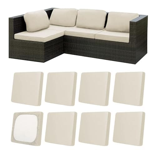 MRGSDL 8Pcs Patio Cushion Covers,Outdoor Cushions Covers,Stretch Cushion Covers Replacement, Washable and Reusable Furniture Protectors(Beige)