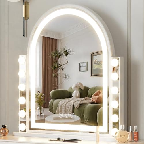 Hansong Hollywood Vanity Mirror with Lights 22.4"x23.4" Arched Lighted Makeup Mirror with Lights 12 Dimmable Bulbs Three Color Lighting Modes Detachable 10X Magnification Smart Touch Control — image 1