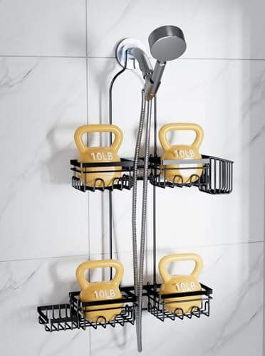KEGII Shower Caddy Hanging for Handheld Showerheads, Rustproof Hanging Shower Organizer with Soap Dish, Toothbrush Holder and Hooks, Over Showerhead Caddy for Bathroom — image 1