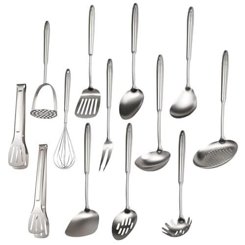 18/10 Stainless Steel Cooking Utensils Set, 13 PCS Long Large Metal Cooking Utensil Tools Set, Mirror Polished Kitchen Gadget Cookware and Kitchen Tool Set, Dishwasher Safe — image 1