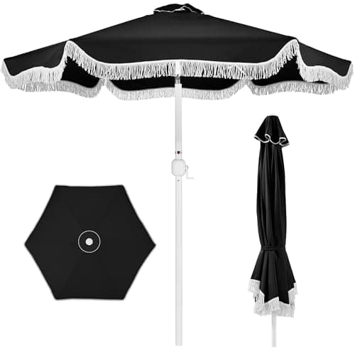 Best Choice Products 9ft Fringe Market Patio Umbrella – Outdoor Boho Tassel Sunshade for Table, Pool, Deck, Backyard – UPF50+, Easy Tilt, Heavy Duty Steel Pole & Ribs - Black — image 1