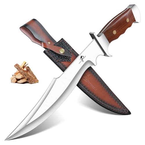 Purple Dragon Bowie Knife 10.63" - Fixed Blade Survival Knife with Wood Handle, Heavy Duty Hunting Knives with Artisan Leather Sheath & Gift Box for Men Outdoors — image 1
