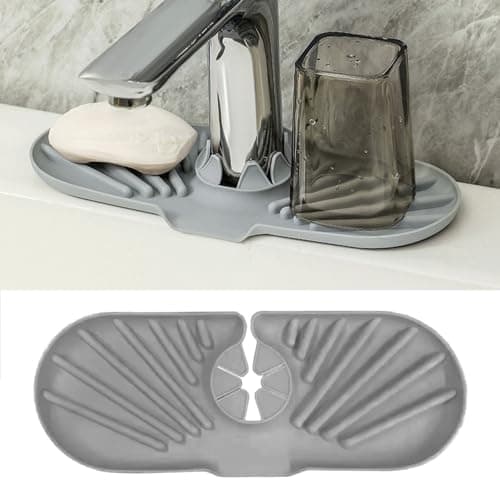 Mini Faucet Mat for Kitchen Sink, Faucet Handle Drip Catcher Drying Tray Mat with Soap Holder Sponge Holder, Splash Guard with Fast Drying for Bathroom Sink Draining Pad, Faucet Splash Catcher — image 1