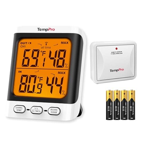 TempPro Indoor Outdoor Thermometer Wireless, 500 ft Outside Thermometer with Cold-Resistant Sensor, Outdoor Thermometer Waterproof for Patio with 3.3" LCD Backlit Display (Previously ThermoPro)