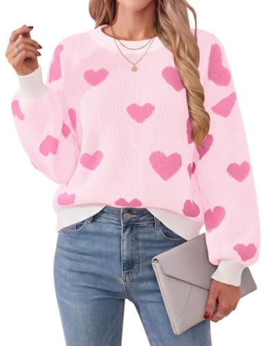 Womens Cute Heart Print Sweaters Fall Oversized Long Sleeve Pullover Tops — image 1
