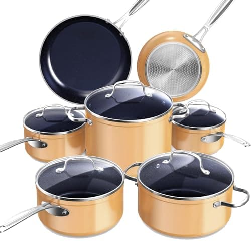 Nuwave Healthy Duralon Blue Ceramic Nonstick Cookware Set, Diamond Infused Scratch-Resistant, PFAS Free, Dishwasher & Oven Safe, Induction Ready & Evenly Heats, Tempered Glass Lids & Stay-Cool Handles — image 1