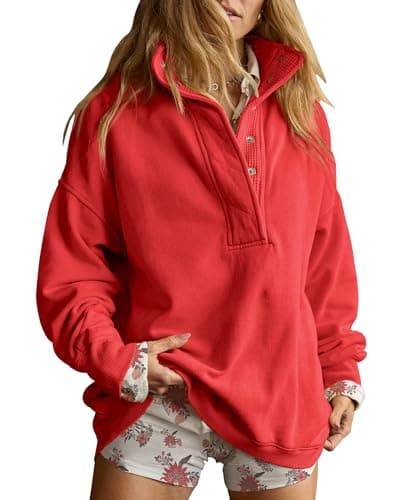Gacaky Sweatshirt for Women Oversized Henley Neck Pullover Top Fall Outfits — image 1