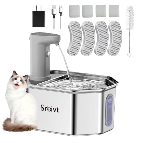 Sroivt Cat Water Fountain Stainless Steel - cat Fountain - Water Fountains for Cats - pet Water Fountain - Dog Water Fountain - Stainless Steel cat Water Fountain Cordless - 88oz/2.6L,4Filters