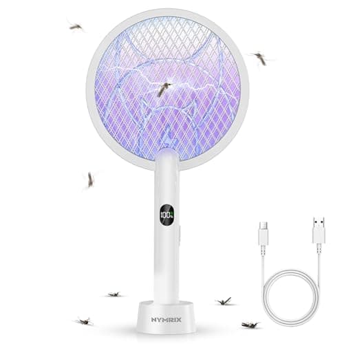 Nymrix Electric Fly Swatter 4100V Dual Mode Bug Zapper Racket(Grey,1-Pack) | Mosquito Killer with 1800 mAh Rechargeable Battery, Purple Light, Usb-C charging and 3-Layer Safety Mesh for Indoor & Outdoor — image 1