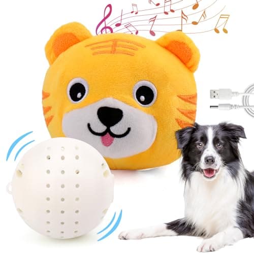 Mity rain Interactive Dog Toys, Active Moving Pet Plush Toy for Dogs, Dog Squeaky Moving Ball Toys with Chewable Plush Cover&Music for Small Medium Large Dogs Chasing (Tiger Pattern) — image 1