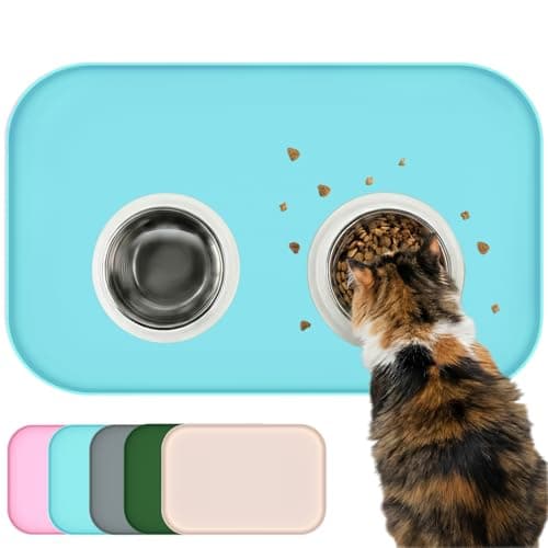 Waterproof Silicone Pet Feeding Mat Blue with Raised Edge,24" x 16"Non-Skid Spill Proof Dog Bowl Mats, Easy Clean Cat Bowls Placemat for Cats and Dogs — image 1