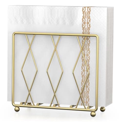 LWSFF Napkin Holder for Table, Modern Metal Napkin Holders for Paper Napkins & Kitchen Dining & Countertops, Cocktail Upright Napkin Holder Dispenser Suitable for All Room Decors (Small, Gold)