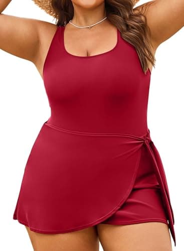Aleumdr Women's Plus Size Swimsuit One Piece Swim Dress Modest Full Coverage Tummy Control Bathing Suit with Skirt — image 1