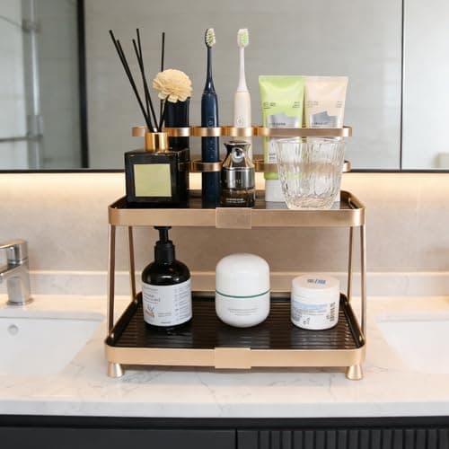 YUPER Bathroom Countertop Organizer, 2-Tier Vanity Organizer With Makeup Brush Holder, Large Countertop Tray for Skincare, Perfume, Cosmetics, Bathroom Sink Organizer Countertop — image 1