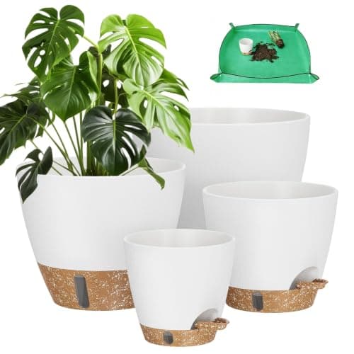 Plant Pots, 12" 10" 6" 8" Inch Self Watering Pots with Water Level Indicator, Set of 5 Flower Pots Indoor with Drainage Holes, Modern Planters for Indoor Outdoor Plants, Room & Office Décor — image 1