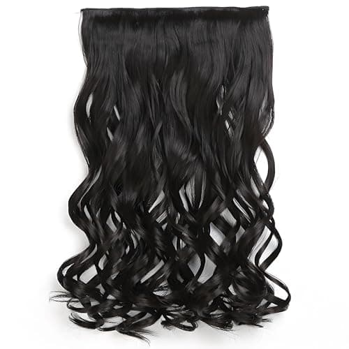 5 Clip in Hair Extensions Synthetic Thick Curly Wavy Hairpieces for Women 18 Inch Natural Looking 3/4 Full Head Clip on Hair Extensions Black Brown — image 1