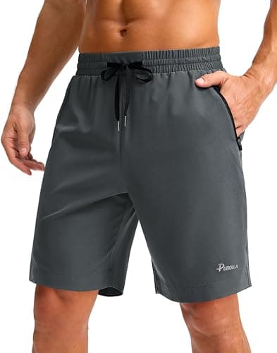 Pudolla Mens Shorts 5"/9" Gym Shorts with Zipper Pockets Lightweight Quick Dry Running Shorts for Men(Iron Grey L9_S) — image 1
