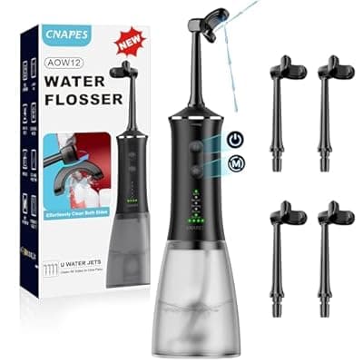 CNAPES U-Shaped Water Flosser Cordless for Teeth- 4 Nozzles for 360° Deep Cleaning in 1 Pass, 350ML Large Tank, 16 Pressure Modes, 30-Day, Rechargeable Water Dental Picks for Travel/Braces, Waterproof