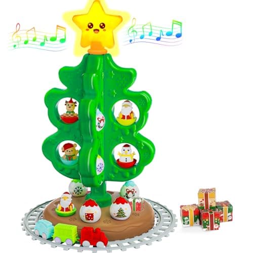 My First Christmas Tree for Kids, Light Up Star Musical Toy Toddler Christmas Tree Decoration Toy Set with Colorful Ornaments DIY Train&Track, Roly Poly Toys, Finger Puppets Xmas Gifts for Boys Girl — image 1
